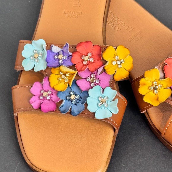 NWT Fabio Maggenti Italy Floral Leather Colorful Sandals Slides Size 8 - Picture 2 of 9